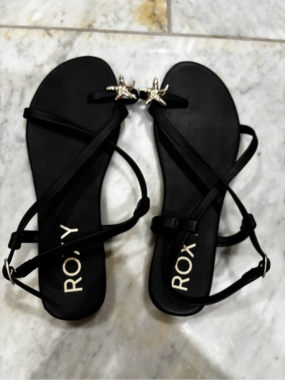 Roxy Black Starfish Accent Strappy Sandals